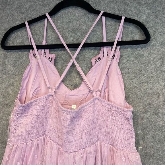 NWOT Dress Women's Large Lilac Crochet Lace Overlay Mesh Sleeveless Maxi V Neck - Picture 15 of 16